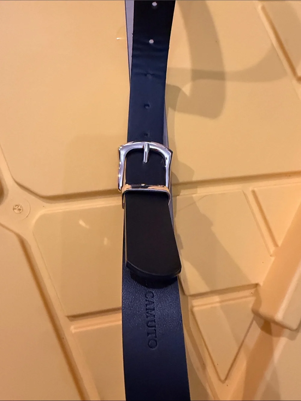 Vince Camuto Black Leather Belt with Silver Buckle